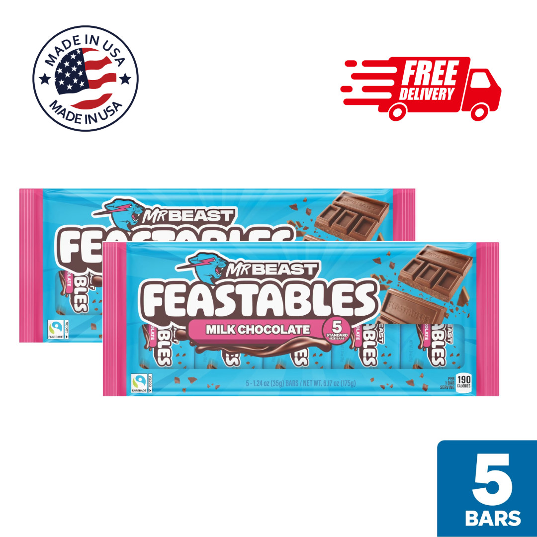 Feastables MrBeast Milk Chocolate Bars 1.24 oz (35g) 5 Count Pack | Premium Milk