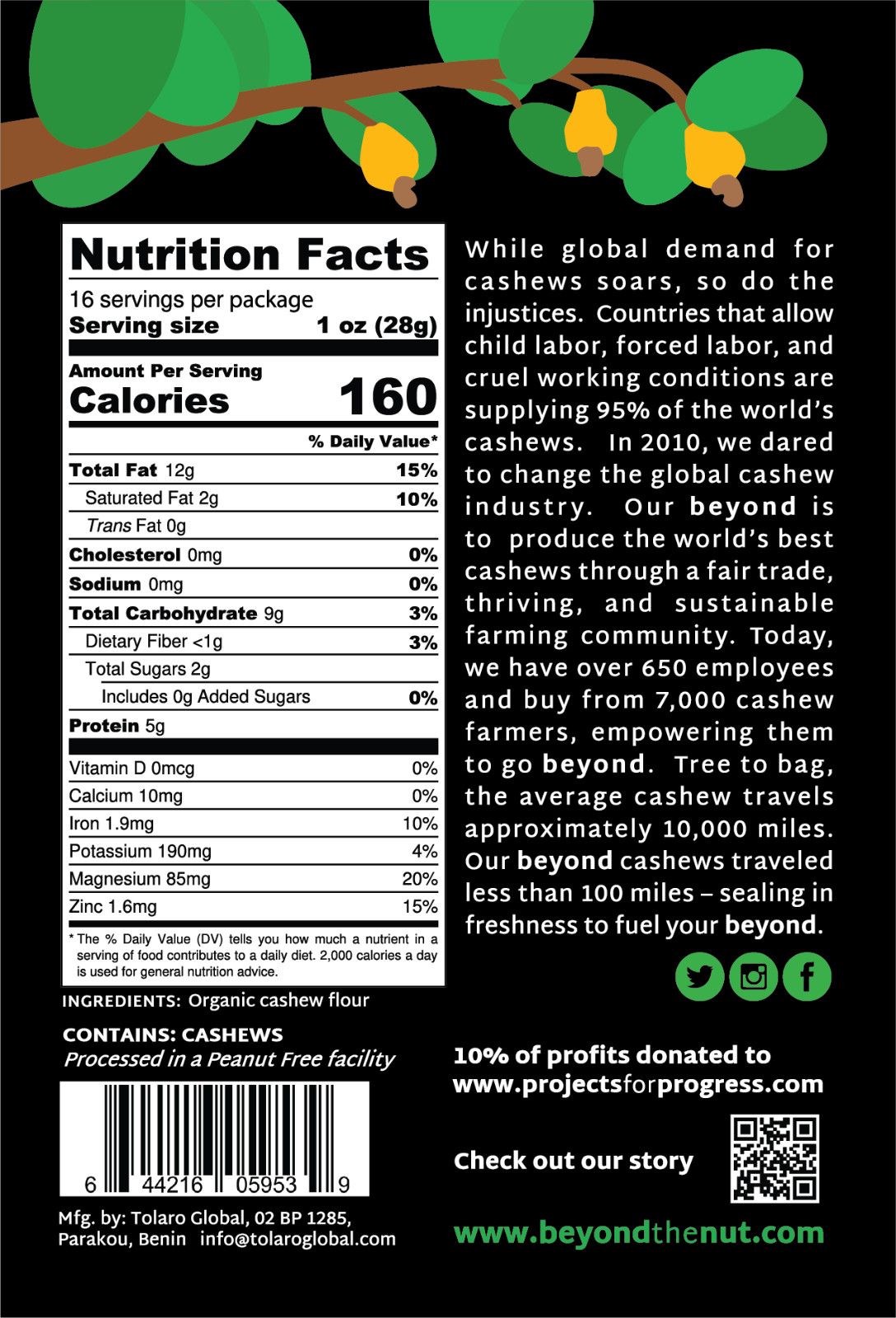 RAW ORGANIC CASHEW FLOUR- 2 LB by beyond (Non-GMO, Fairtrade, Vegan)