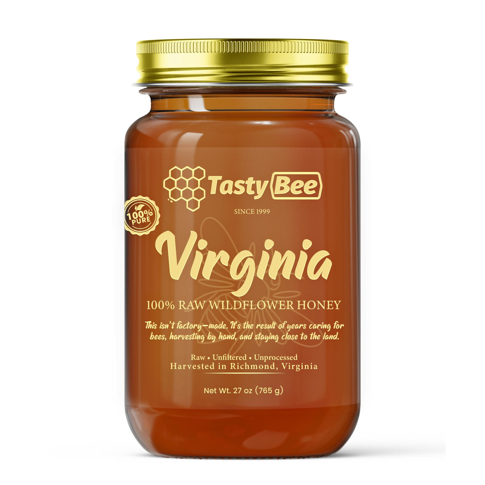 TastyBee 100% Raw Wildflower Honey – Pure, Unfiltered Local Virginia Honey 27 Oz