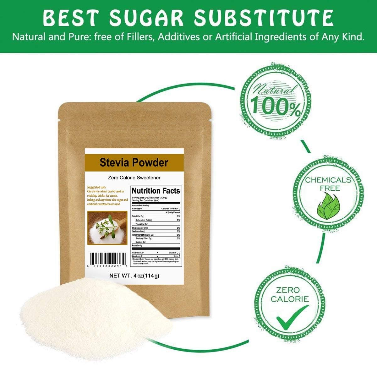 CCnature Stevia Powder Extract Natural Sweetener Zero 4 Ounce (Pack of 1)