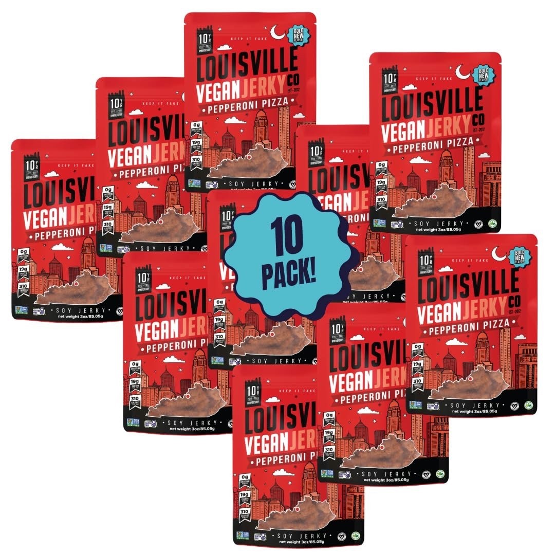 Louisville Vegan Jerky Pepperoni Pizza 10 Bag Plant Based Meatless Snack 7 /2027