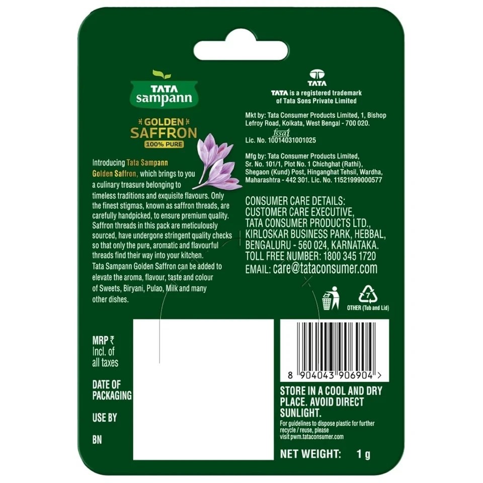 Golden Saffron, 1g, Natural Aroma & Colour, Pure Kesar /Saffron, ISO 3632 Tested