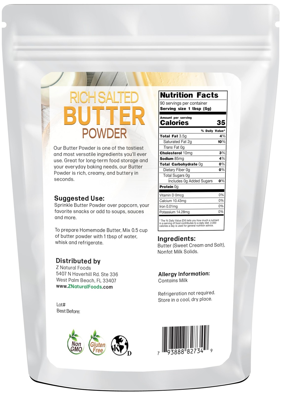 Z Natural Foods Rich Salted Butter Powder, Replace Messy Butter Stick with Po…