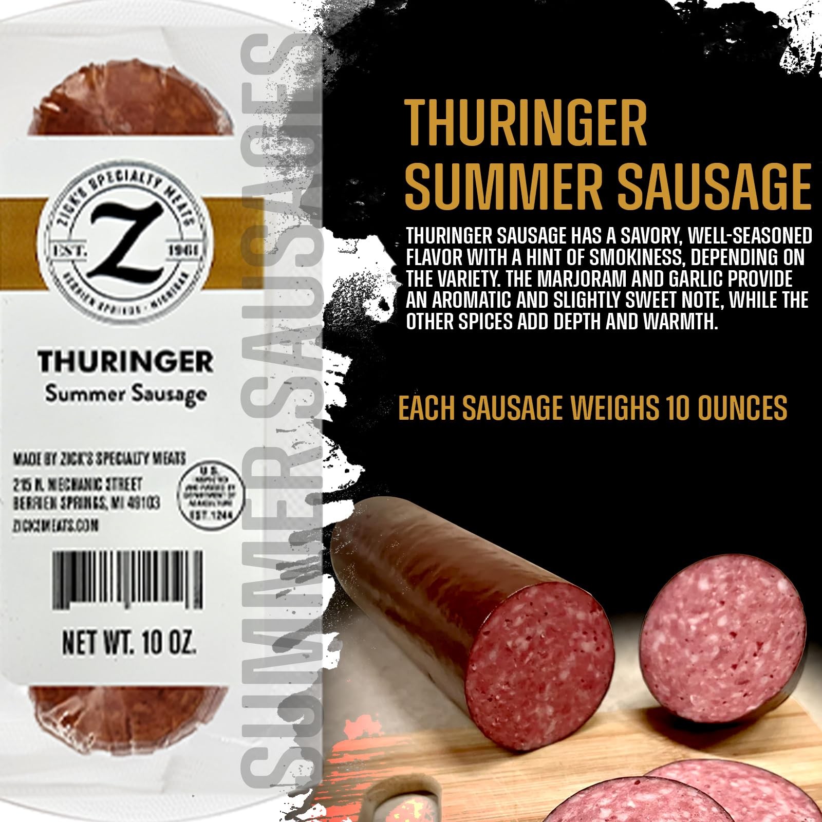Zick’s Thuringer German Smoked Sausage (10 oz) | Naturally Dried & Cured Meat…