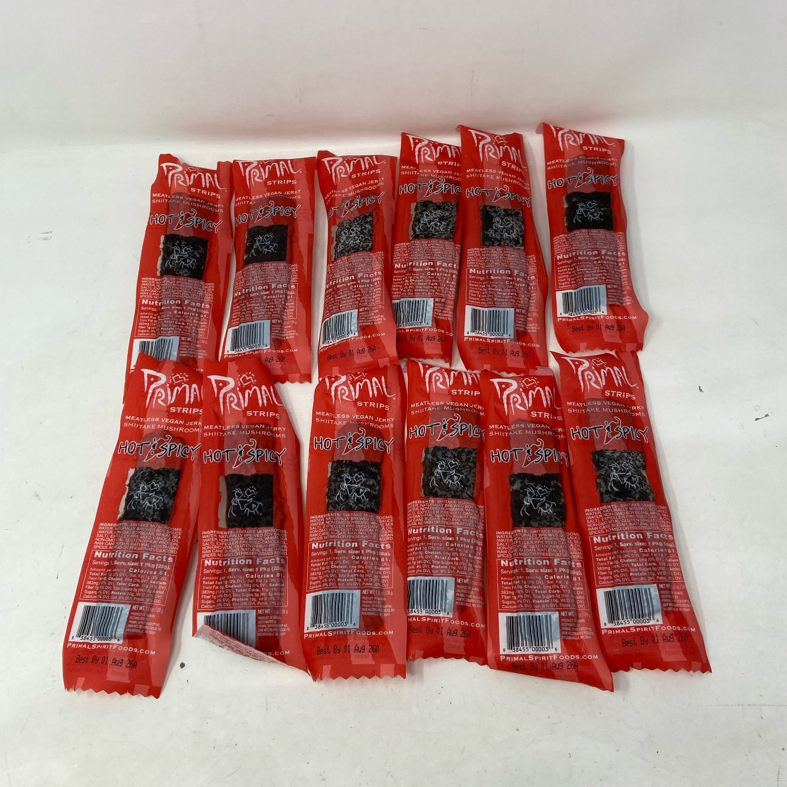 Primal Spirit Vegan Jerky Hot & Spicy 1oz Strips 12-Pack