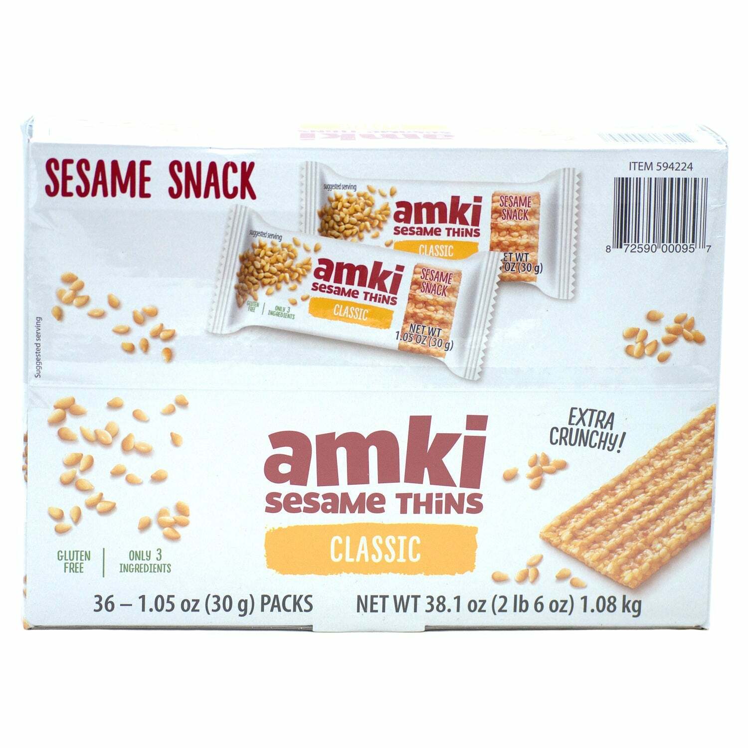 4-PACK Sesame Snack – Amki Sesame Thins Classic, 36 x 1.05oz (30g) packs