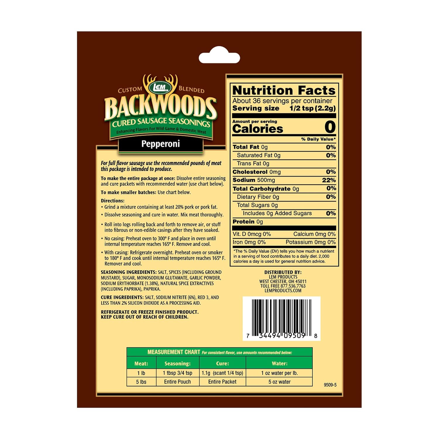 Backwoods Cured Sausage Seasoning with Cure Packet, Pepperoni