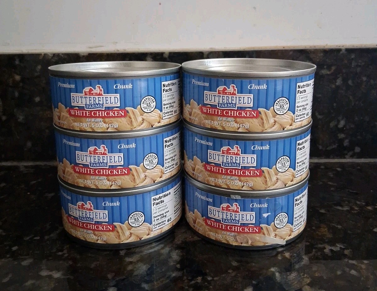 Lot Of 6 Cans, Butterfield Farms Canned White Chicken in Water, 5oz Each