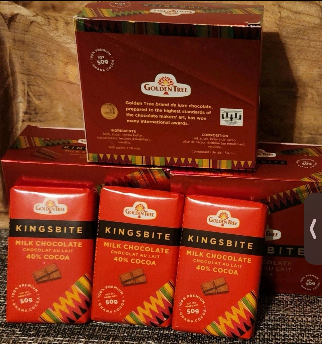 ×3 Bars Kingsbite Milk Chocolate GoldenTree Ghana Dark Bars 40% Cocoa 24HR SALE