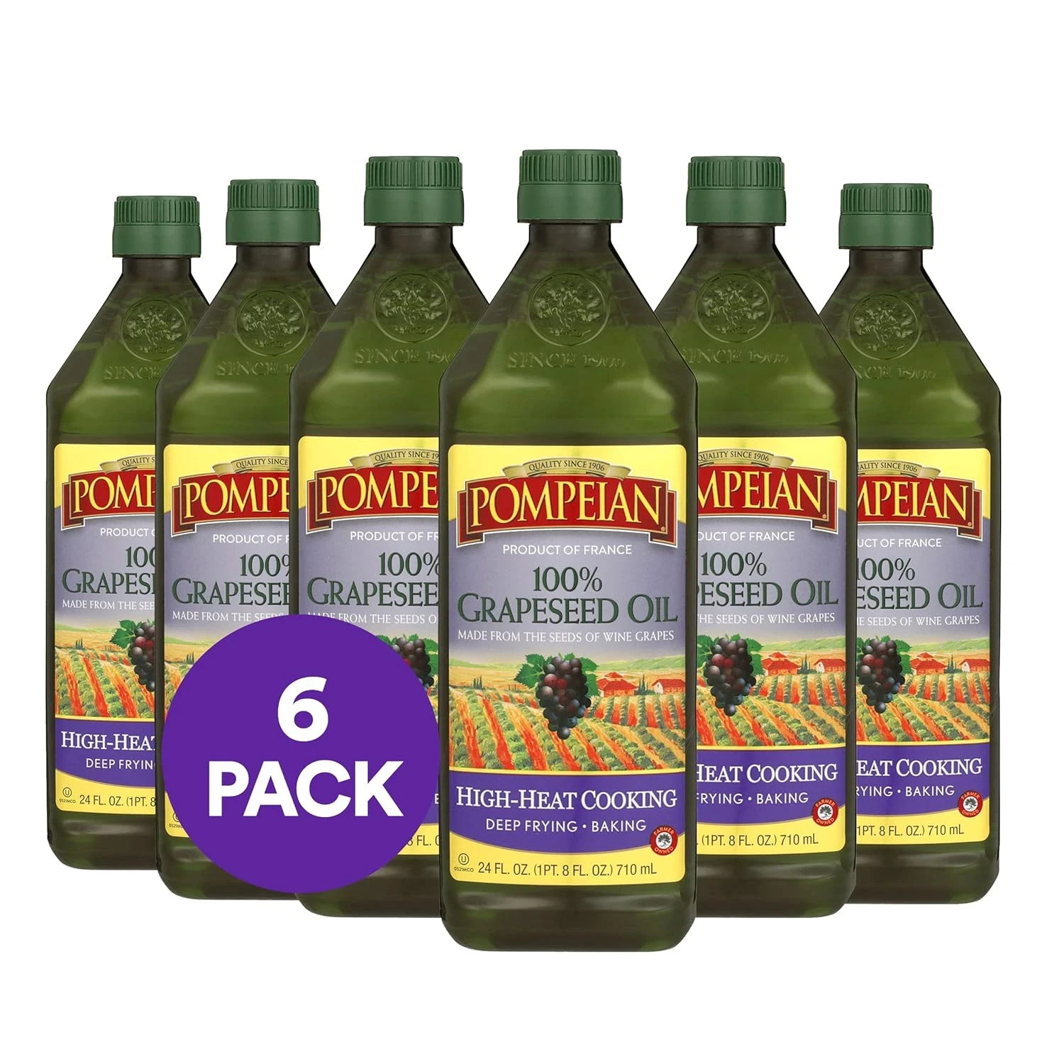 Pompeian 100% Grapeseed Oil Light and Subtle Flavor for High-Heat Pack of 6