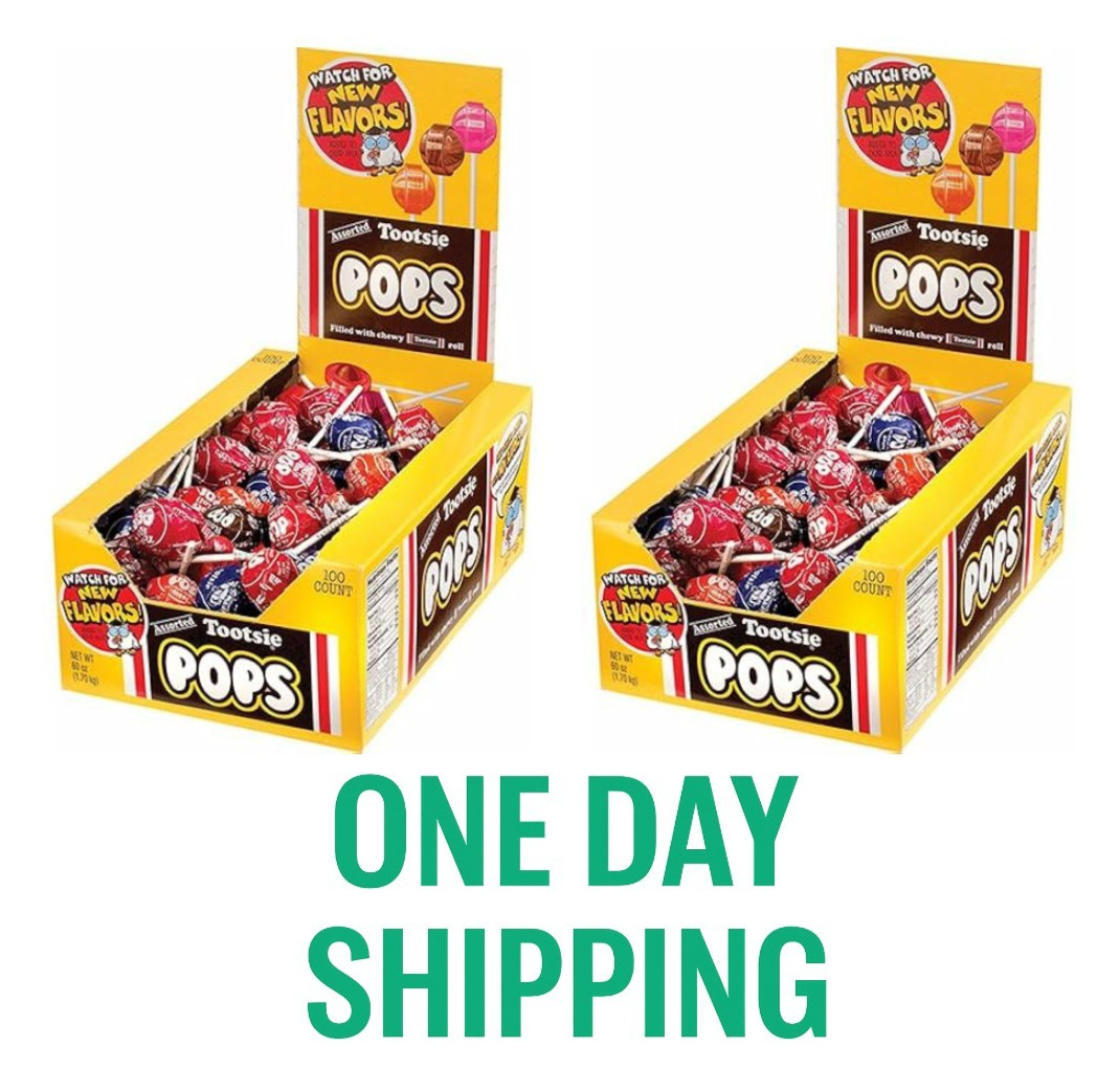 Tootsie Pops 2 Pack, 100 Ct Each, Assorted Flavors, Bulk Lollipops Candy Snack