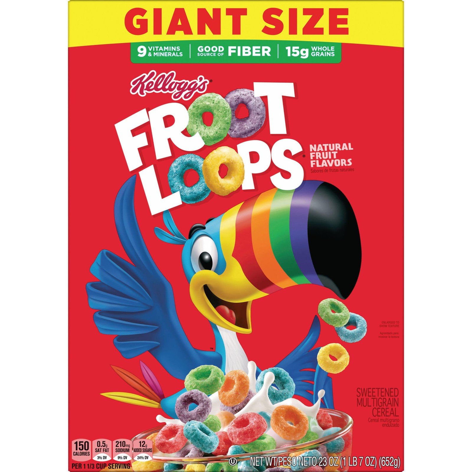 Kellogg’s Froot Loops Breakfast Cereal Source of Fiber, 15g Whole Grains, 23oz