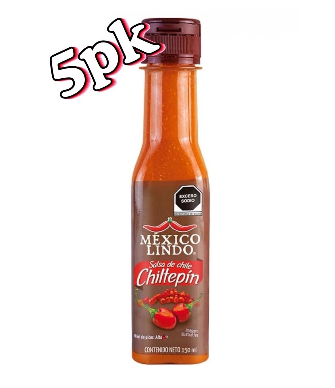 5-Pk Mexico Lindo Salsa Chiltepin 150ml/5oz