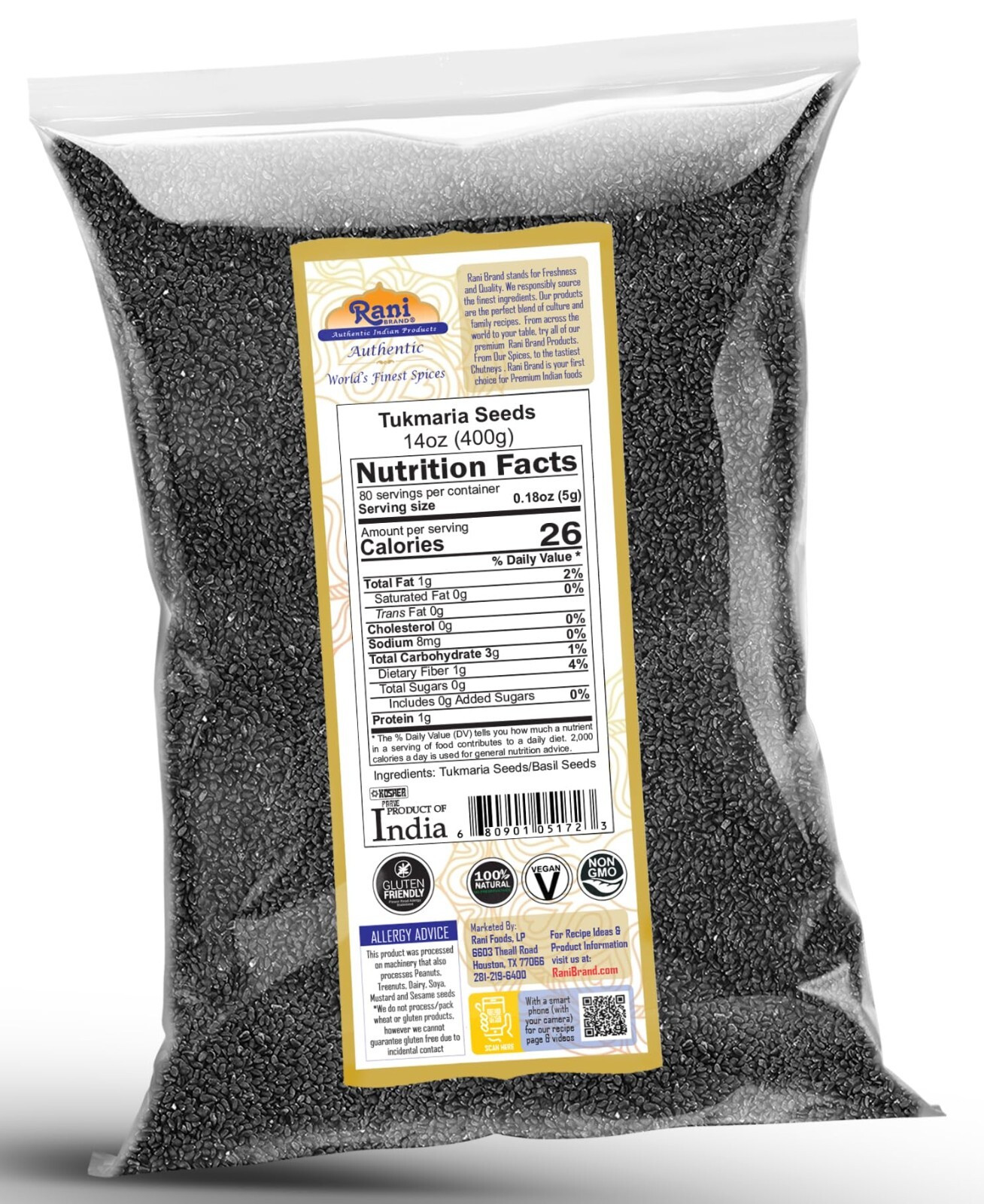 Rani Tukmaria (Natural Holy Basil Seeds) 14oz (400g)