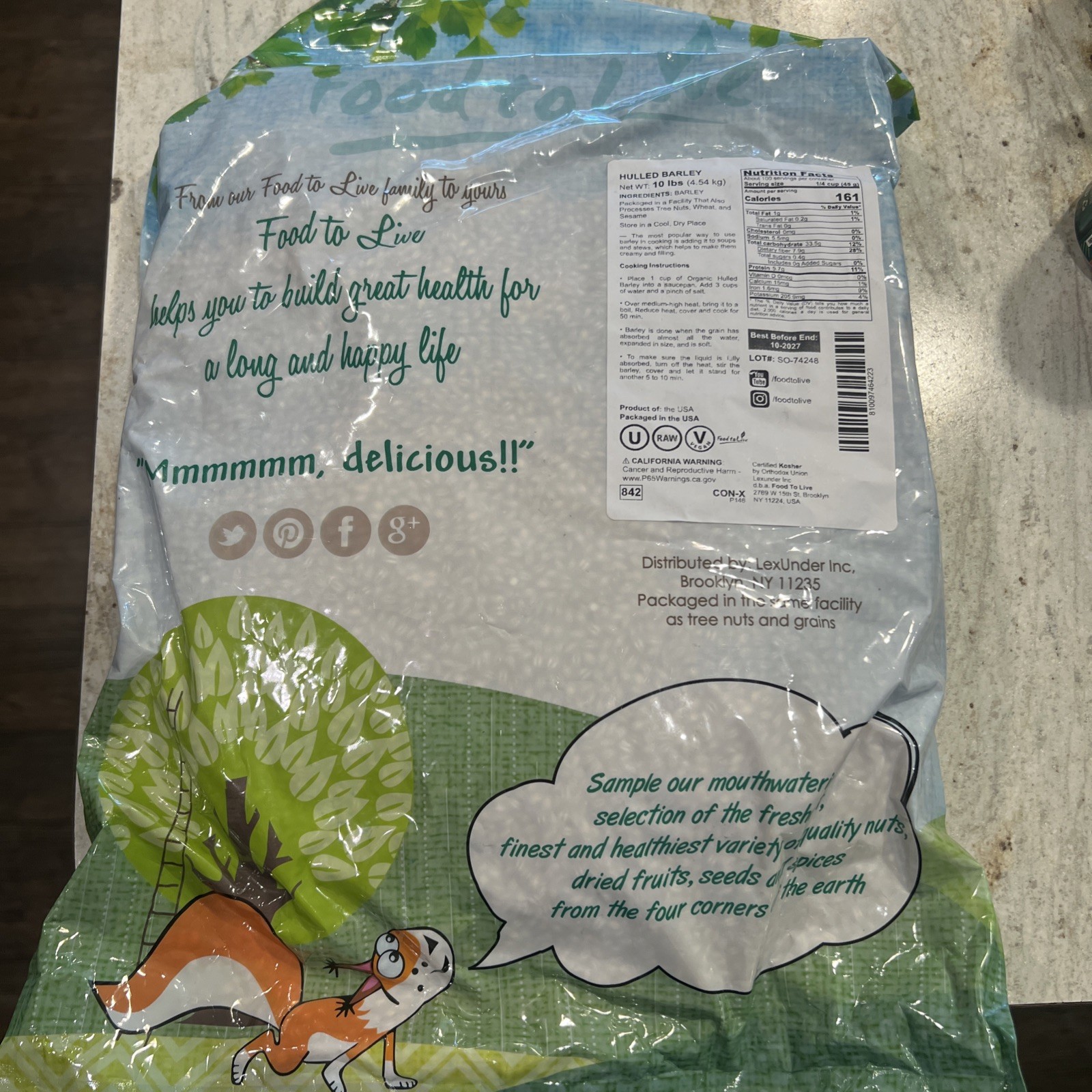 Organic Hulled Barley – Non-GMO, Kosher, Raw, Vegan – by Food To Live 10lbs