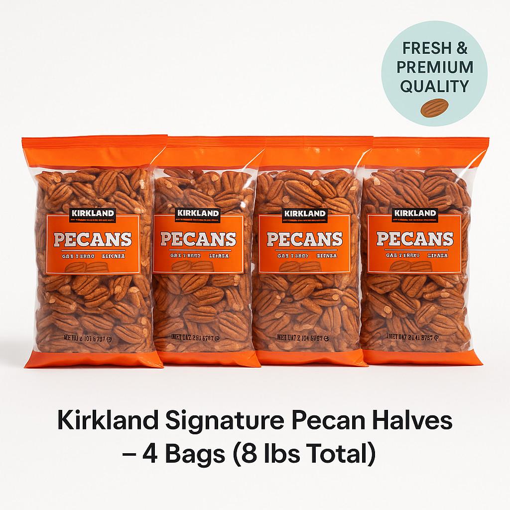 Kirkland Signature Pecan Halves 4 Bags (8 lbs) | Fresh US #1 Fancy Kosher Nuts