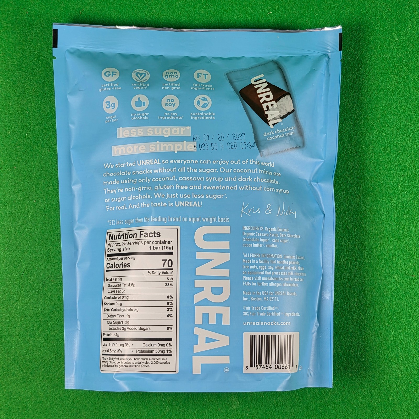 Unreal Dark Chocolate Coconut Minis Vegan Gluten Free, 15.3 oz (435g) EXP 01/27