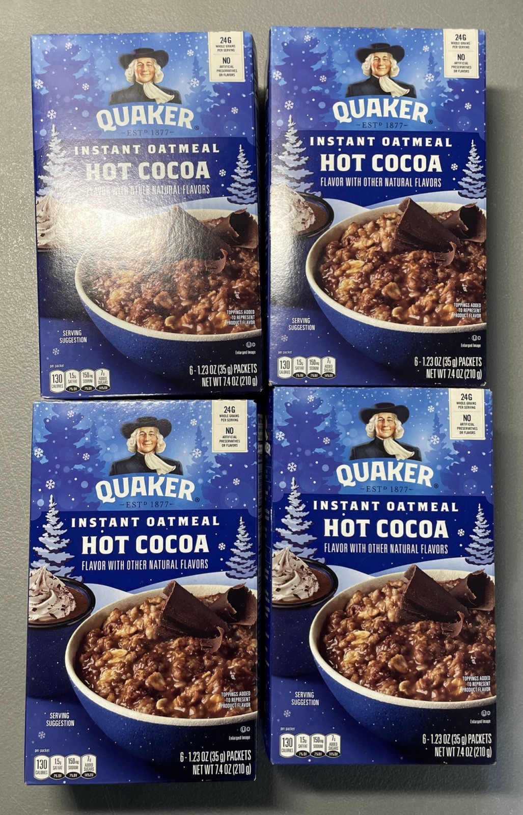 4 QUAKER Instant Oatmeal Oats Hot Cocoa Chocolate Cereal 24 Packets BB 8/9/26