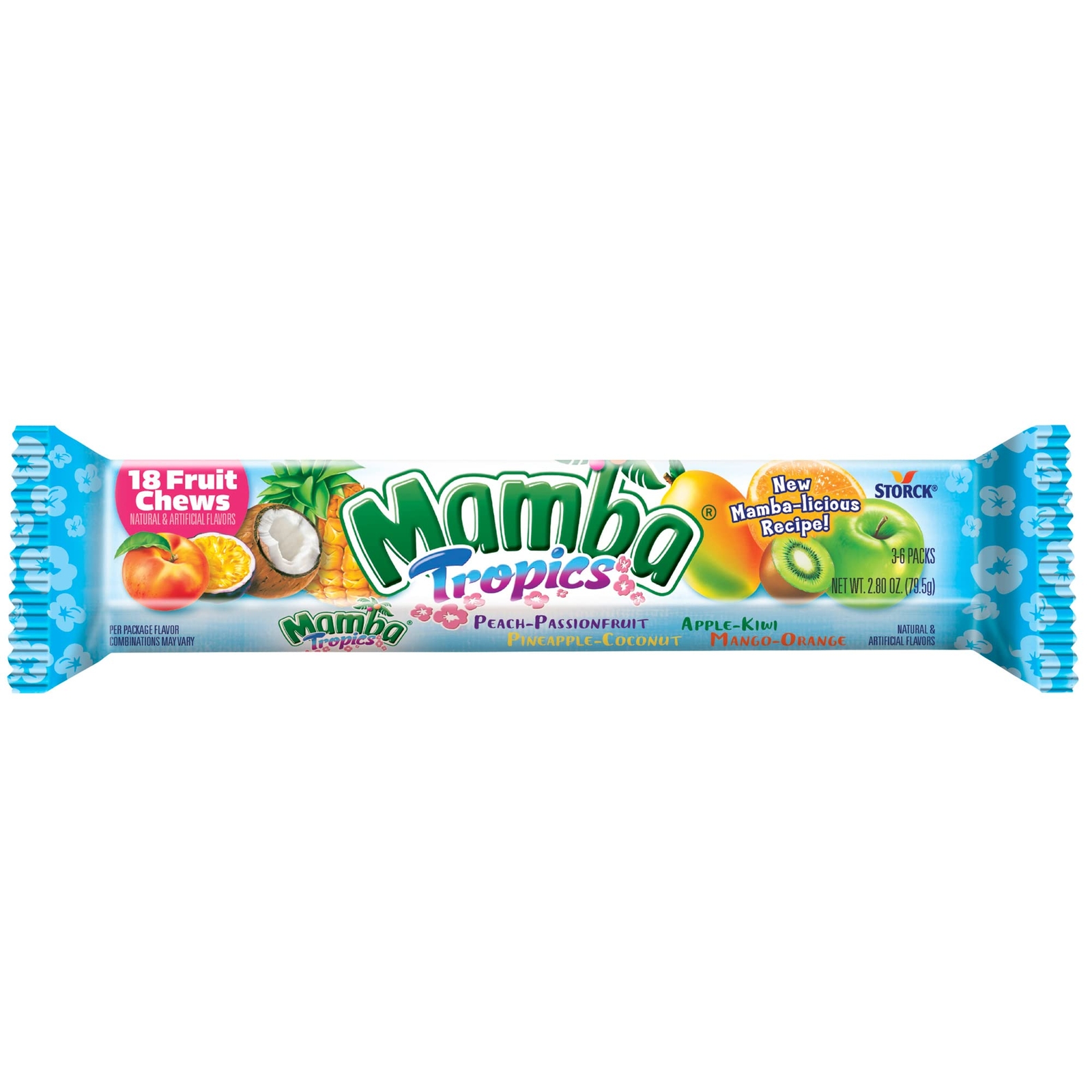 Mamba Tropics Fruit Chews Candy, 18 Pieces (Pack of 24)