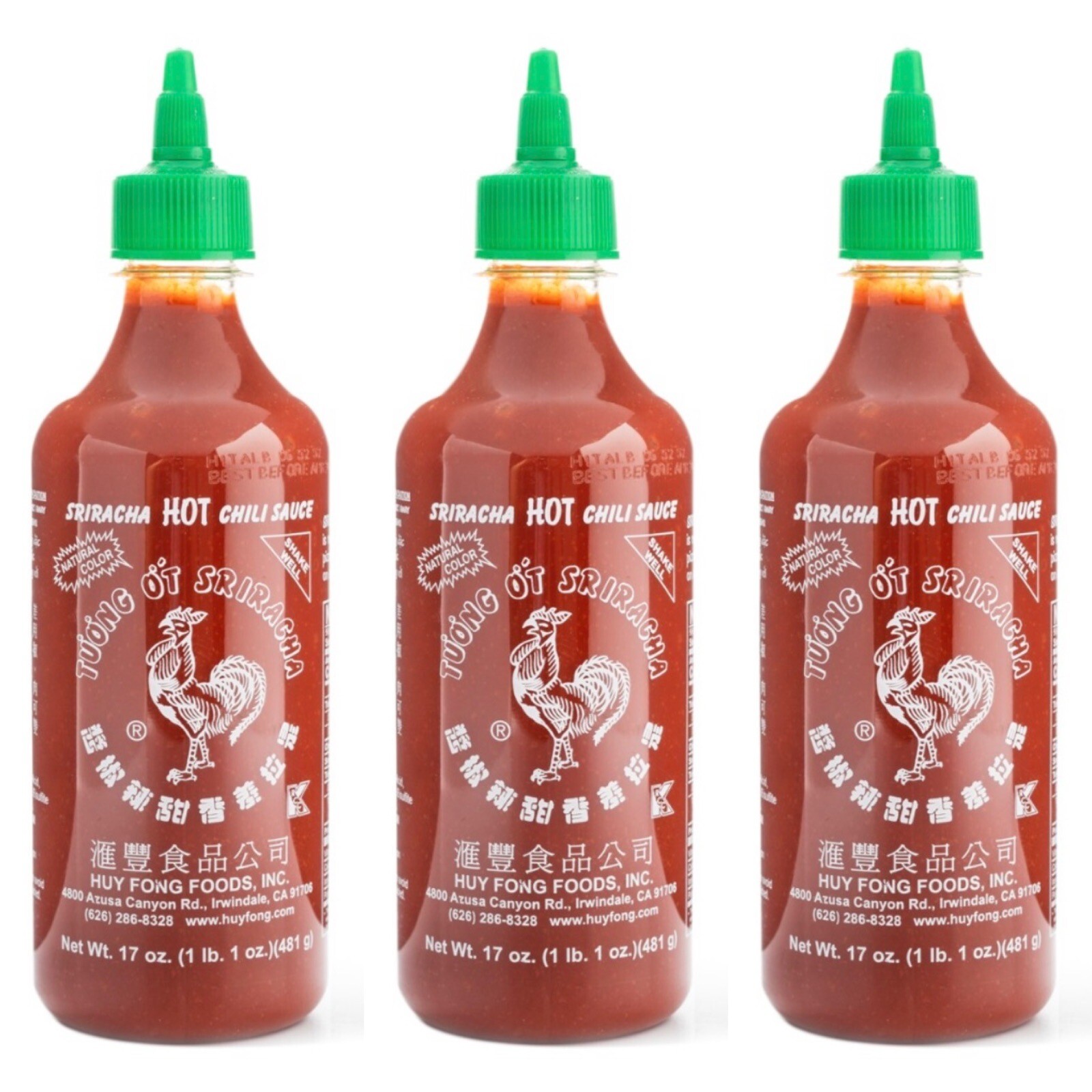 Huy Fong Sriracha Hot Chili Sauce, 17 oz. 3 Pack – Exp Aug. 2025