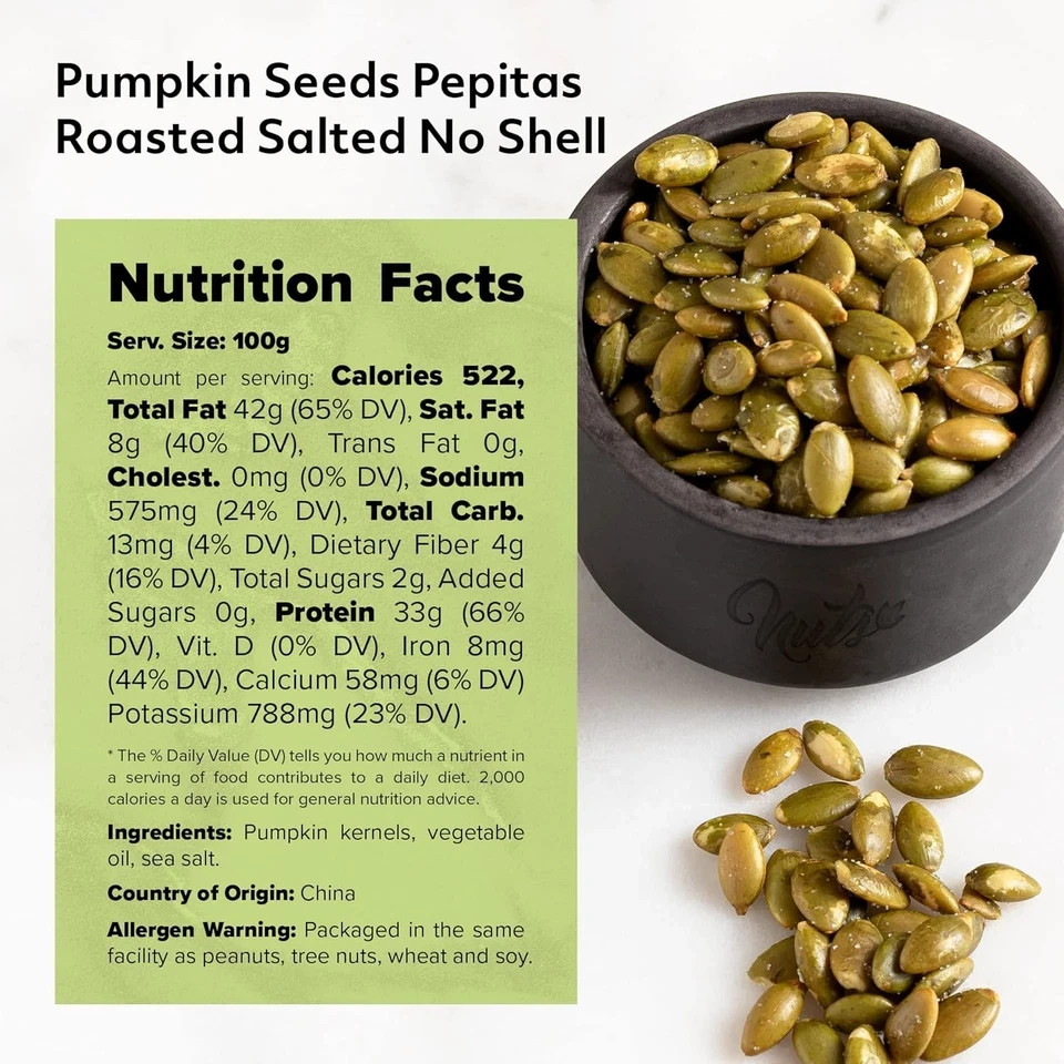 Pumpkin Seeds (Pepitas) | Roasted and Salted | No Shell | Vegan (3 LB)
