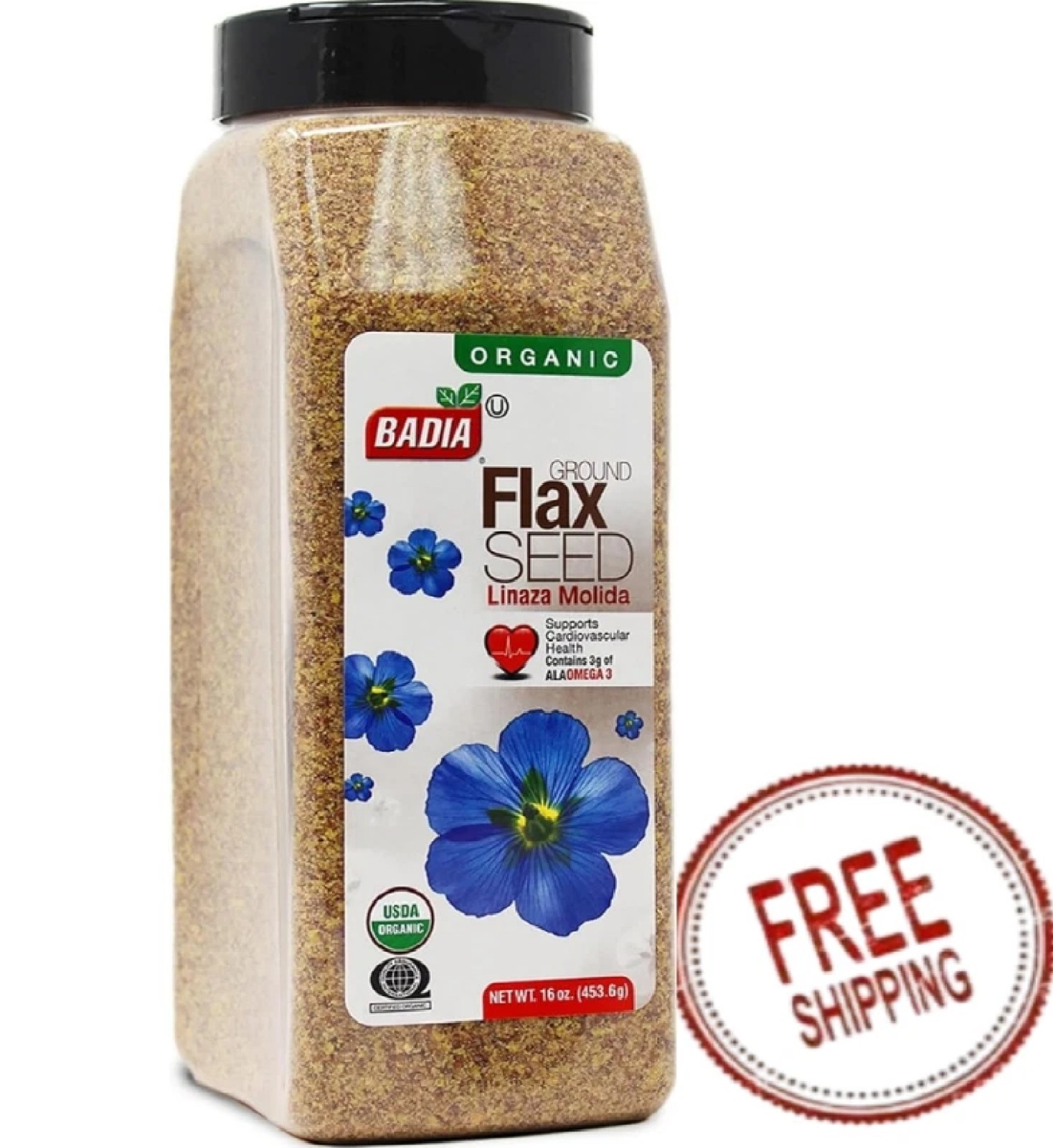 Badia Organic Ground Flax Seed 16oz – Superfood, Omega-3, Fiber, Non-GMO, Baking
