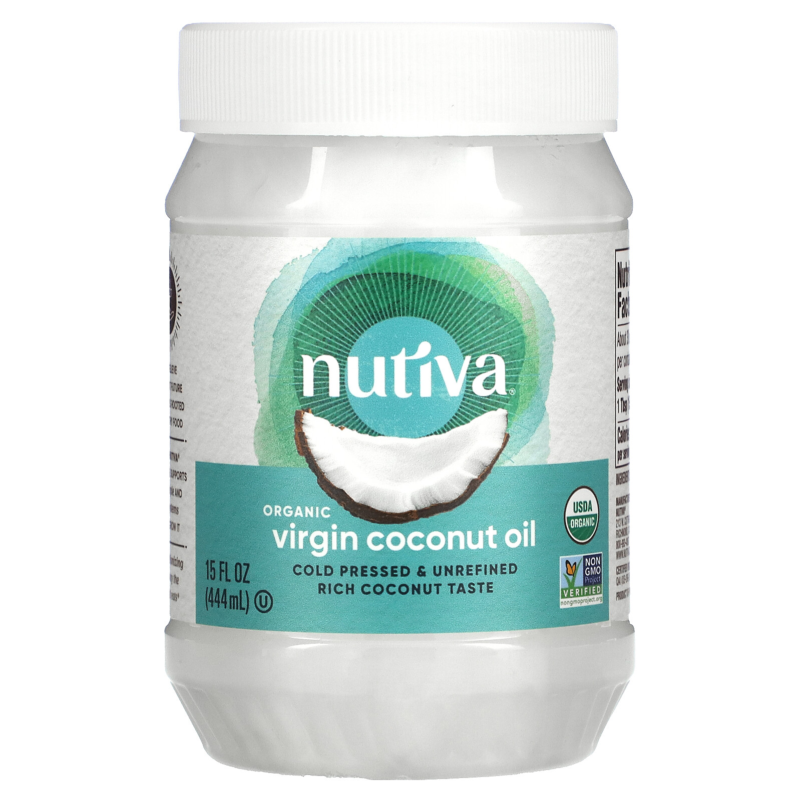 Nutiva Organic Coconut Oil Virgin 15 fl oz 444 ml BPA-Free, Hexane-Free, Kosher,