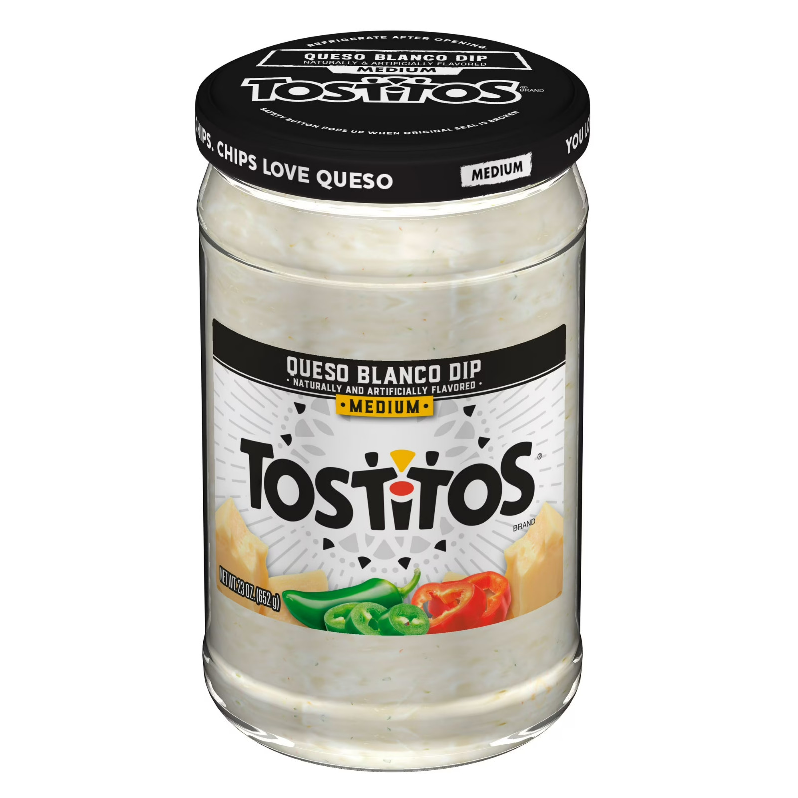 Tostitos Medium Blanco Flavored Queso Dip, 23 oz Jar