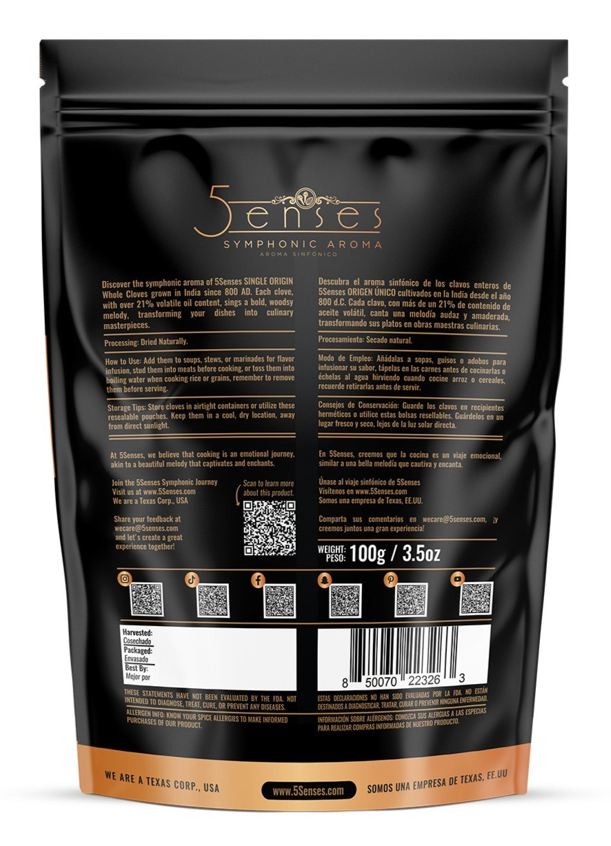 5Senses Whole Cloves | Clavos Enteros | Single Origin Non-GMO, Fairtrade