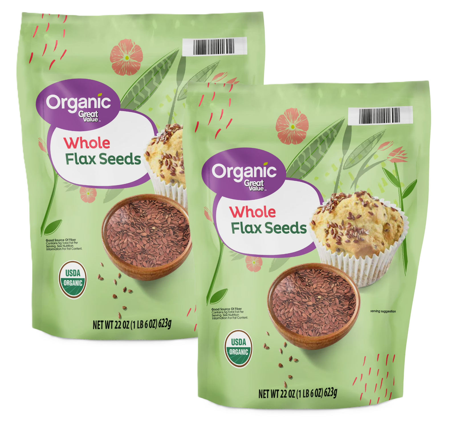 (Sale!) Great Value Organic Whole Flax Seed, 22 oz – Pack of 2