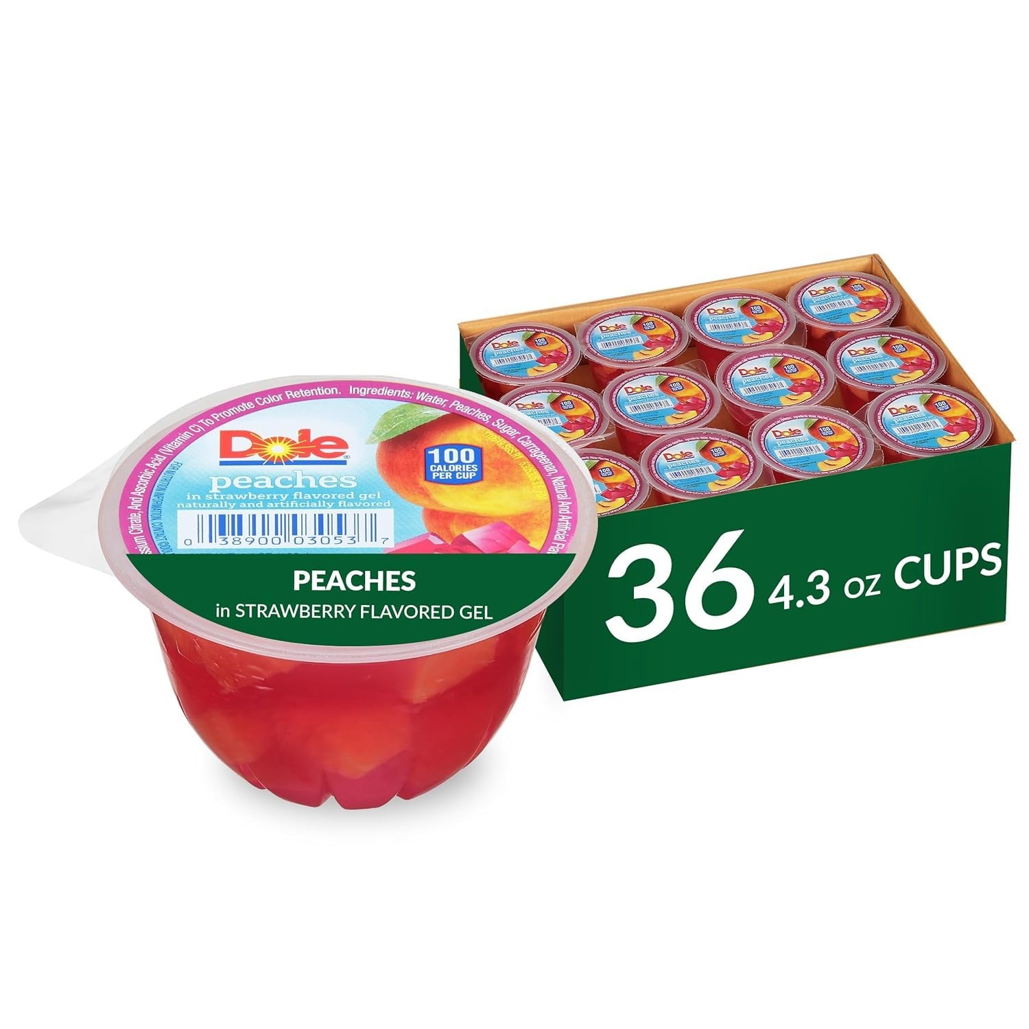 Fruit Bowls Peaches in Strawberry Flavored Gel Snacks, 4.3oz 36 Total Cups, Glut