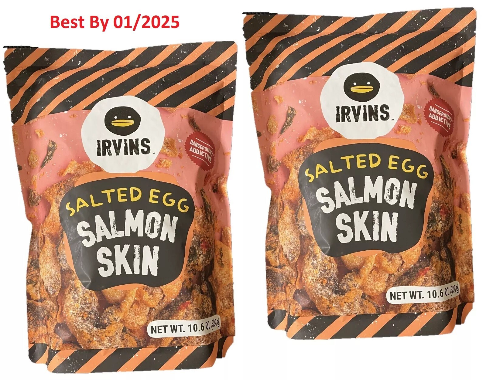 2-PACK Irvins Salted Egg Salmon Skin Chips Crisps BIG BAG, 10.6oz/300g each pack