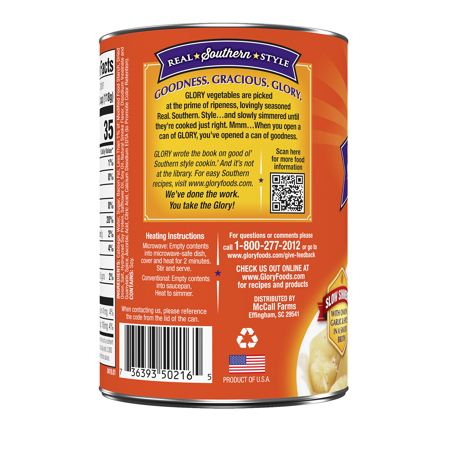 (12 pack) Glory Foods Canned Seasoned Country Cabbage, 14.5 oz, Can