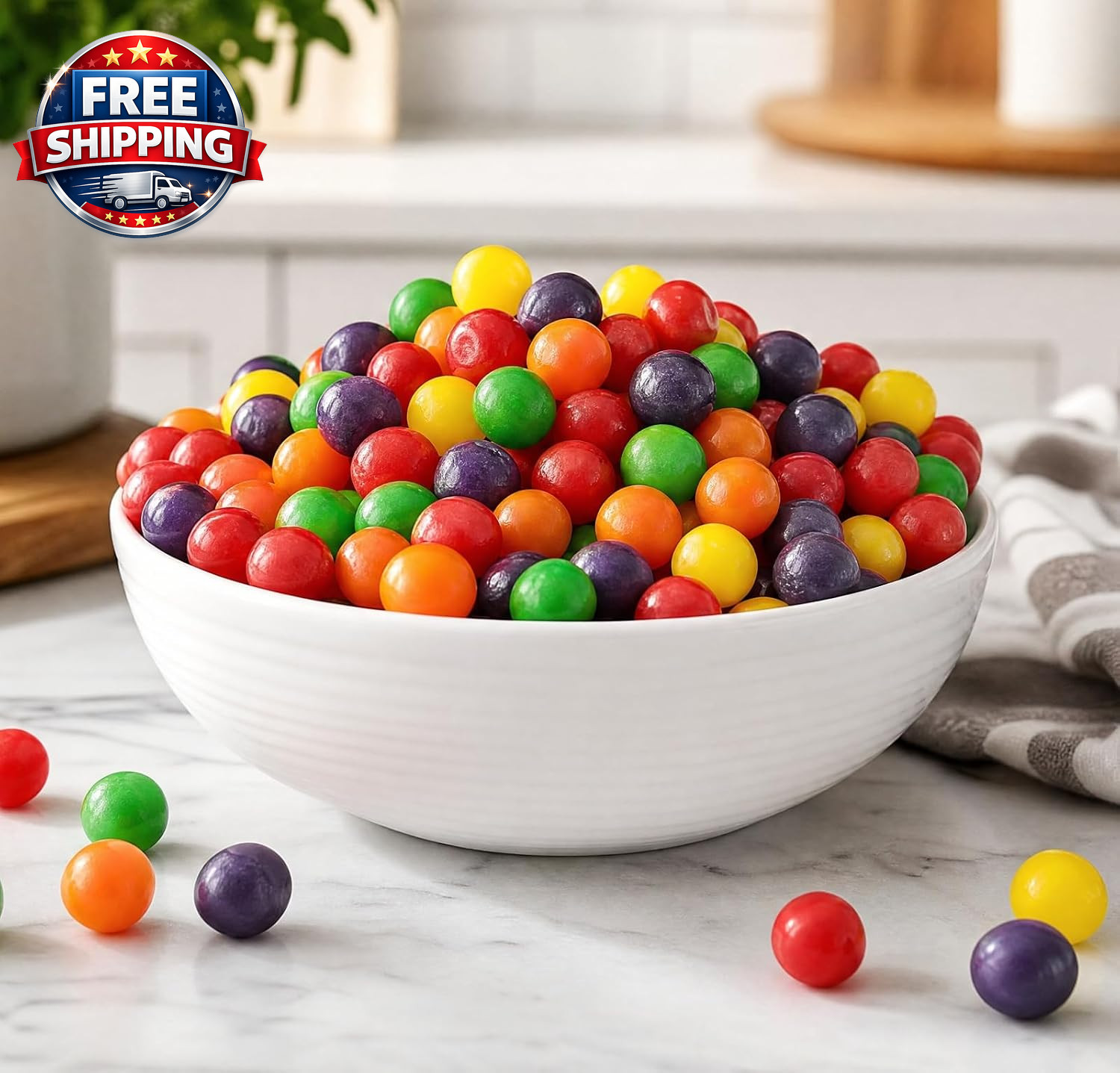 Assorted Fruit Sour Candy Balls – 1 Lb Bulk Bag – Grape Orange Lemon Cherry Appl