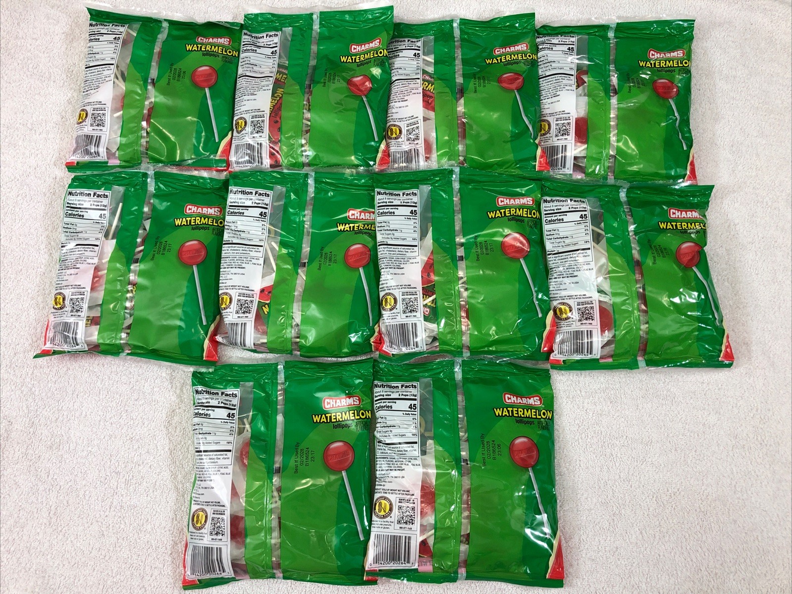10 Pack ~ Charms WATERMELON POPS 150 Lollipops/Suckers Gluten & Peanut Free 2/28