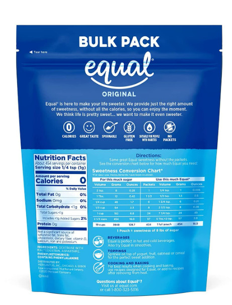 EQUAL 0 Calorie Sweetener, Powdered Aspartame and Acesulfame-K Sweetener, Zero C