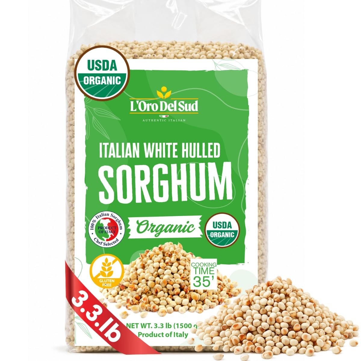 L’Oro Del Sud Organic Italian White Hulled Sorghum 52.8 oz (3.3 lbs) | Superf…
