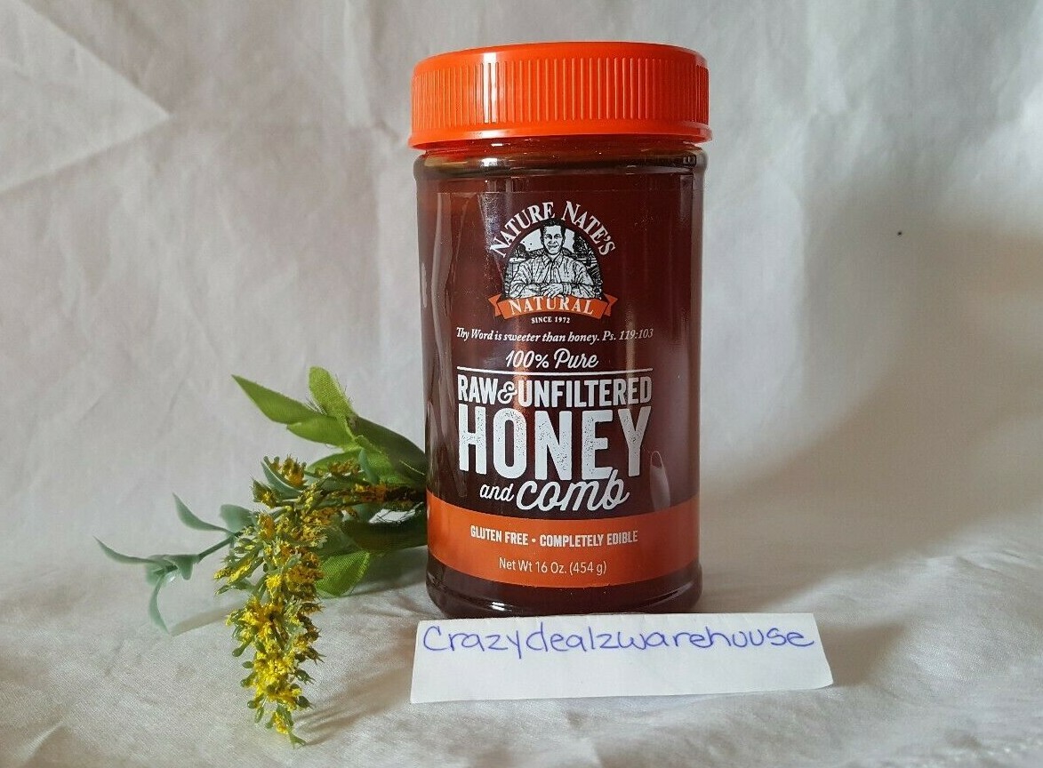 Nature Nate’s Raw Unfiltered Honey with Comb ~ 16 oz Jar **NEW **SEALED**