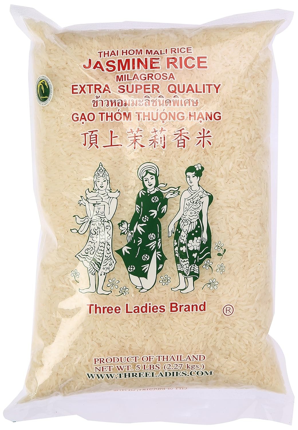 Three Ladies Jasmine Rice Long Grain 5 lbs (Pack of 1)