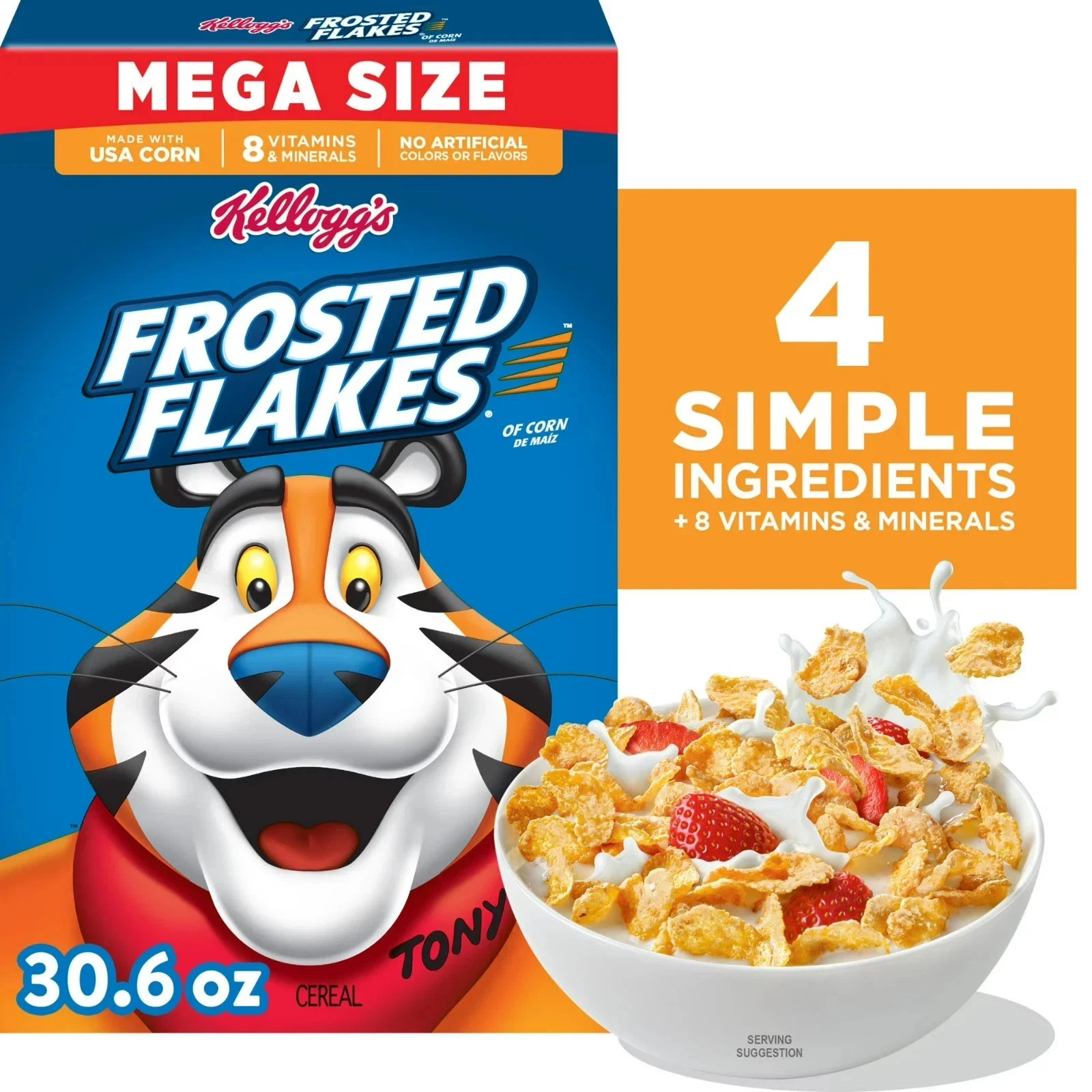 Kellogg’s Frosted Flakes Breakfast Cereal, Fat Free, Mega Size, 30.6 oz