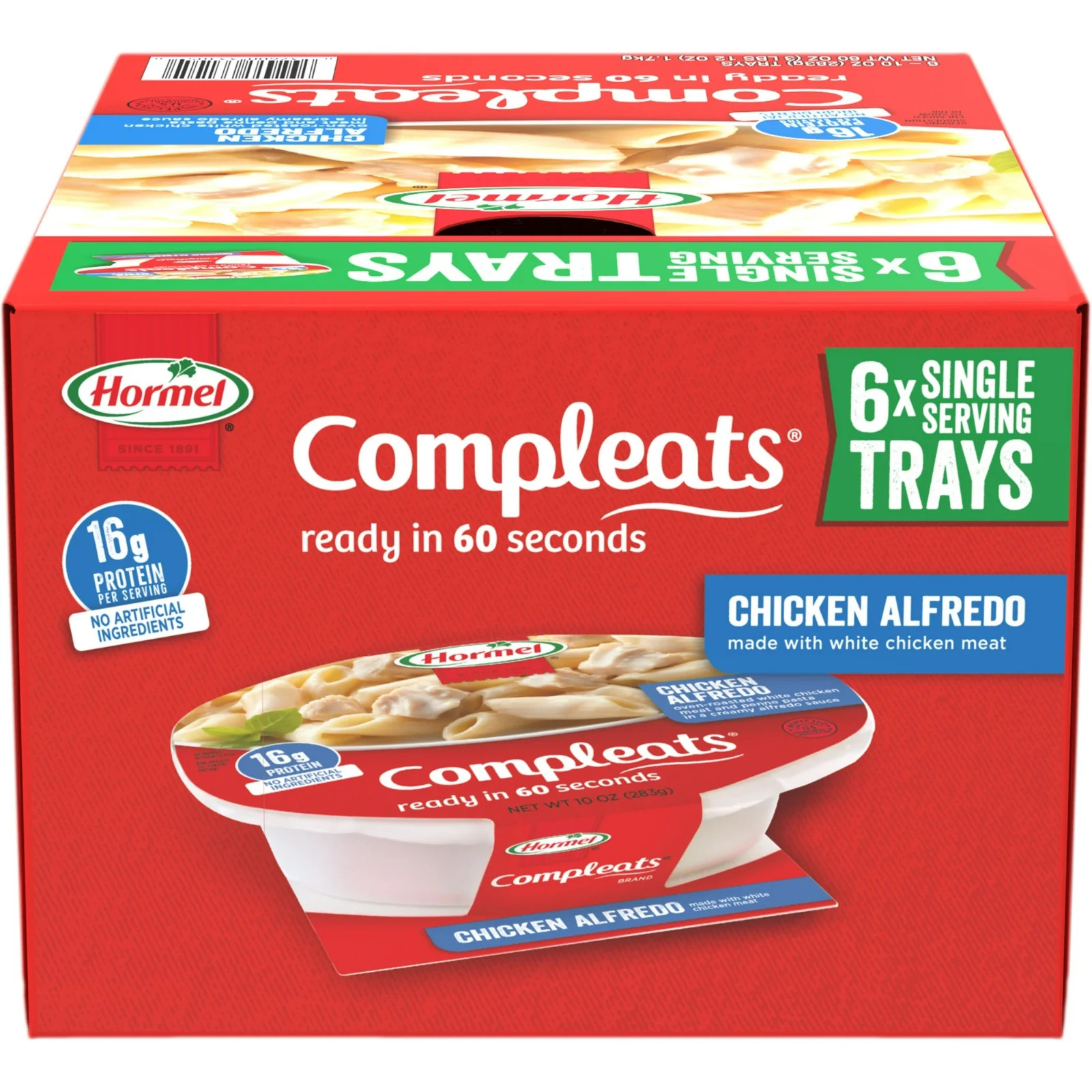 HORMEL COMPLEATS Chicken Alfredo, Shelf-Stable, 10 Oz Plastic Tray (Pack of 6)