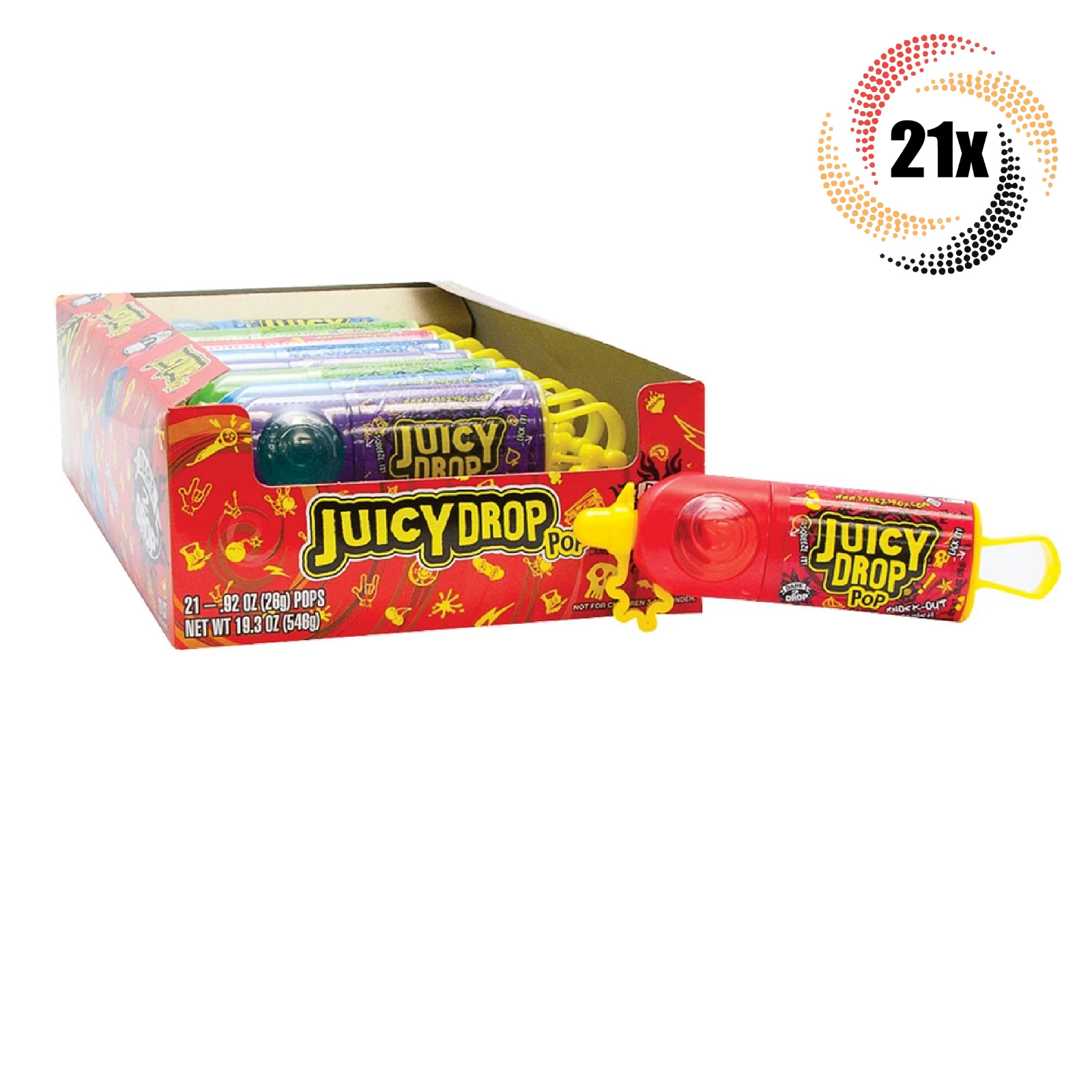Full Box 21x Pops Juicy Drop Pops Assorted Lollipop Sour Liquid Candy | .92oz