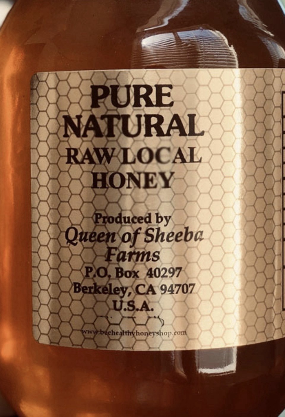 Raw Honey 1 lb (454g) Queen Of Sheeba Farms (Berkeley) W/honey Dipper Free Ship