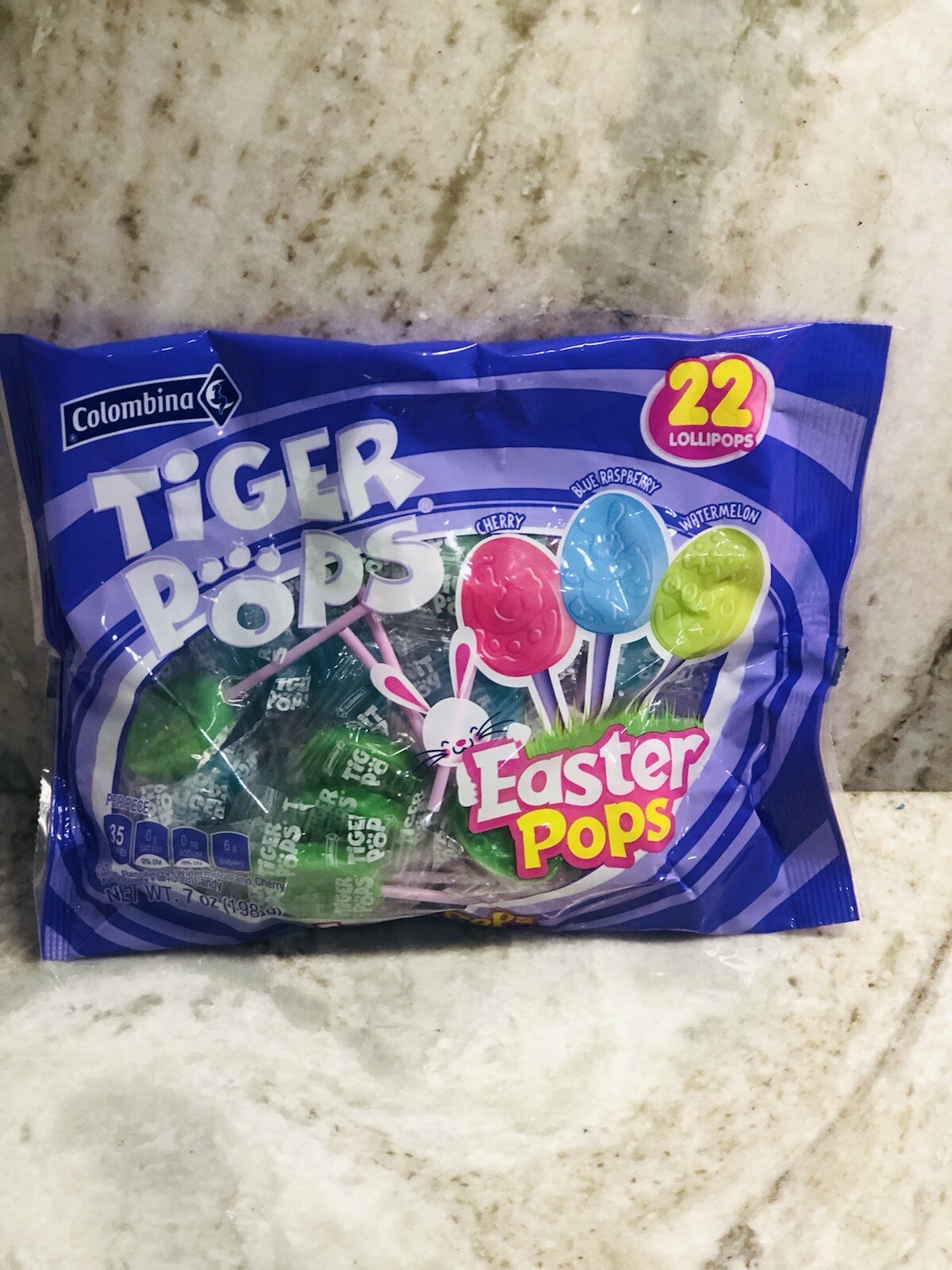Colombina-Tiger Easter Blueberry/Cherry/Watermelon 22 Lollipops. 7oz See Below