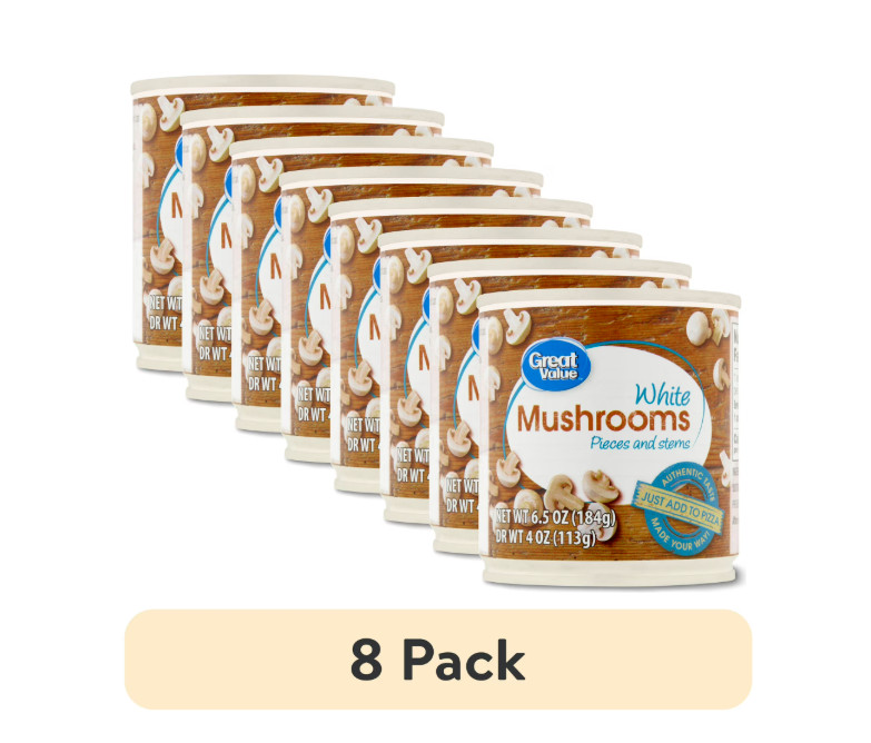 (8 pack) Great Value White Mushrooms Pieces and Stems, 6.5 oz