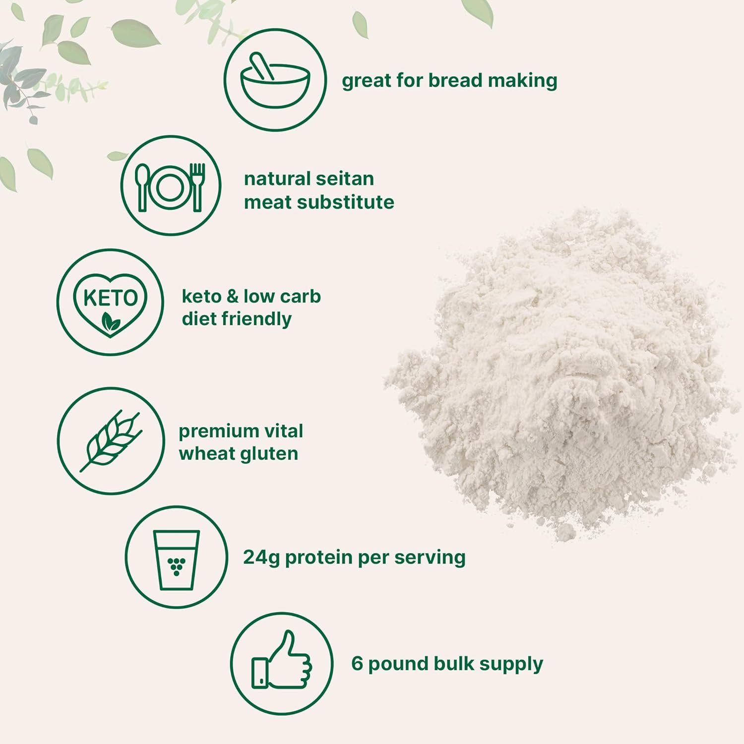 Vital Wheat Gluten Powder 6 Lbs High Protein Baking Flour For Bread Seitan Keto