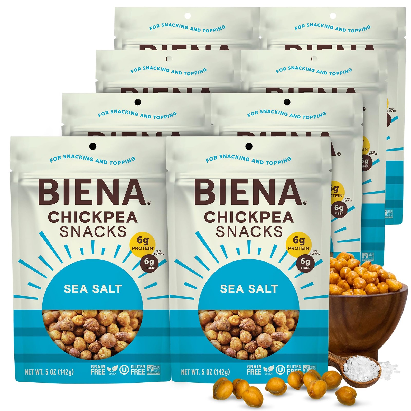 Crunchy Roasted Chickpea Snacks – High Fiber Vegan Protein – 8-Pack, 5 Ounce