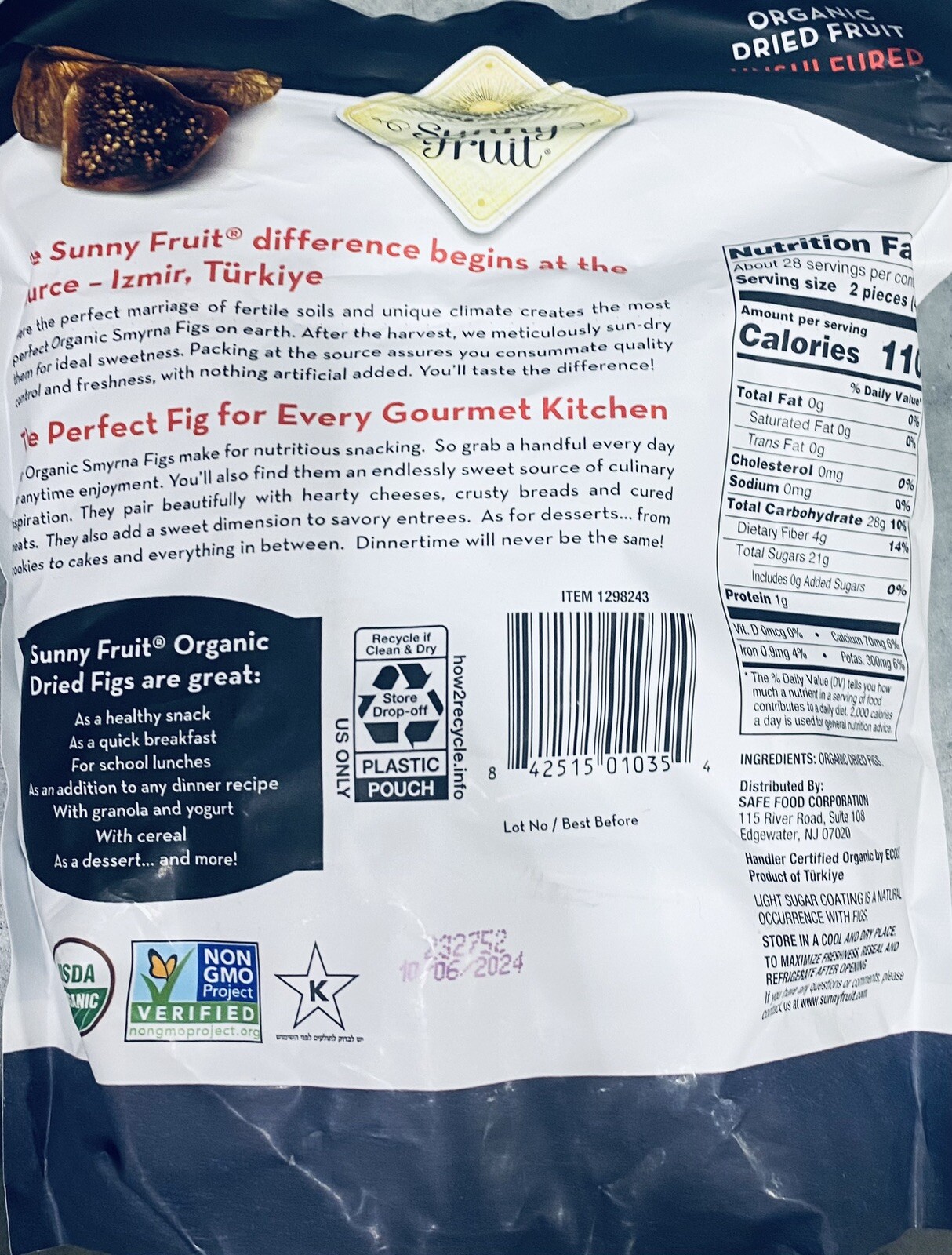 Sunny Fruit USDA Organic Sun-Dried Smyrna Figs 40 oz Bag 2.5 Lbs