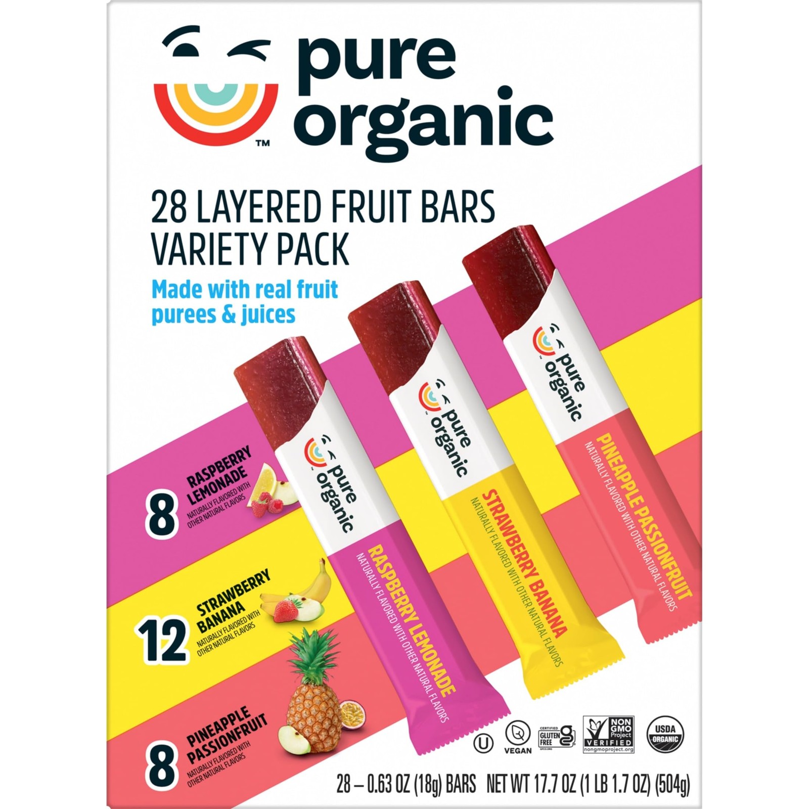 Pure Organic Layered Fruit Bars Variety Pack 28 count 28 Count (Pack of 1)