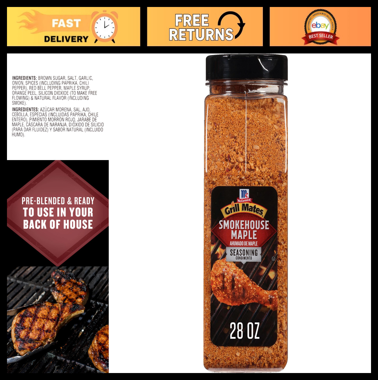 Smokehouse Maple Seasoning 28oz – Perfect for Pork, Chicken, Burgers & Grilling